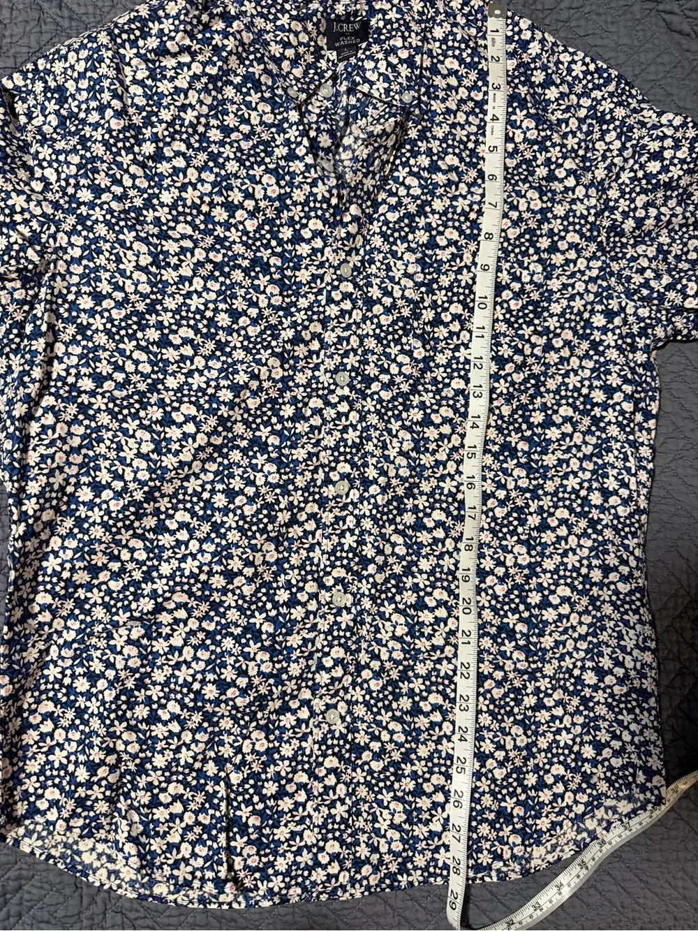 J. Crew Printed short-sleeve slim flex casual shirt Large